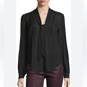 Paige Denim Chiffon Pleated Front Tie Top Black Small